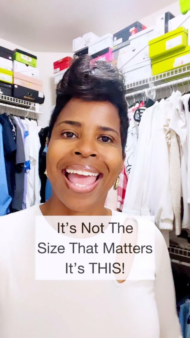 I said what I said… SIZE DOES NOT MATTER 🤣🤣 it all boils down to organizing what you have. Cause when you organize your closet you will:🏃🏾‍♀️ Get dressed faster✅ Feel less stressed when you open your closet door🤯 You’ll know what you do and don’t have cause what you don’t see you tend to forget about.Lemme know in the comments if you are team organized or team mess.Cause the closet is wear the magic happens or where the headache ensues when it comes to getting dressed…lolWant to learn how to wear ALL those clothes you have hanging in your closet?I gotchu boo! My Closet Reboot styling sessions will have you creating outfits like a pro, and OF COURSE we’ll organize your closet, that’s part of the package too!Click the link in my bio and set up a free style discovery call and let’s make you closet your style haven instead of your source of stress 😤🗣️Getting dressed shouldn’t be a stressful event. I teach you the skills you need to make getting dressed a breeze 🫰🏾Have a friend who’s struggling? Send her this reel, she needs to how to elevate her style too🙌🏾 and if you haven’t already be sure to hit that follow button.I’m here to help you get your style all the way together Sis❌❤️❌❤️ Your Style Coach, Kim
.
.
.
#styleadvice #closetgoals #wardrobeconsultant-#personalstylist  #styleover40 #stylediary #organizationideas #personalstyle #lifehacks #stylecoach  #imageconsultants